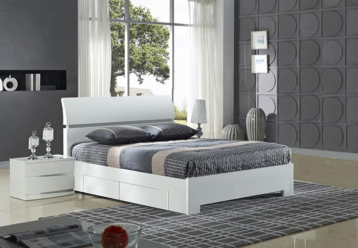 Widney White High Gloss Four Drawer Bedsteads From
